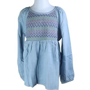 Matilda Jane Charleston Chambray Tunic Girls Size 6 Smocked Zigzag Boho Top